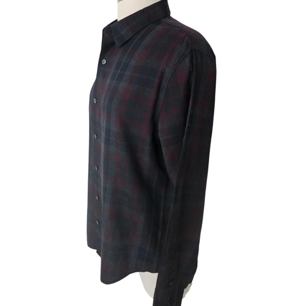 Vince Men's Red and Blue Plaid Button-Down Shirt - Picture 3 of 8
